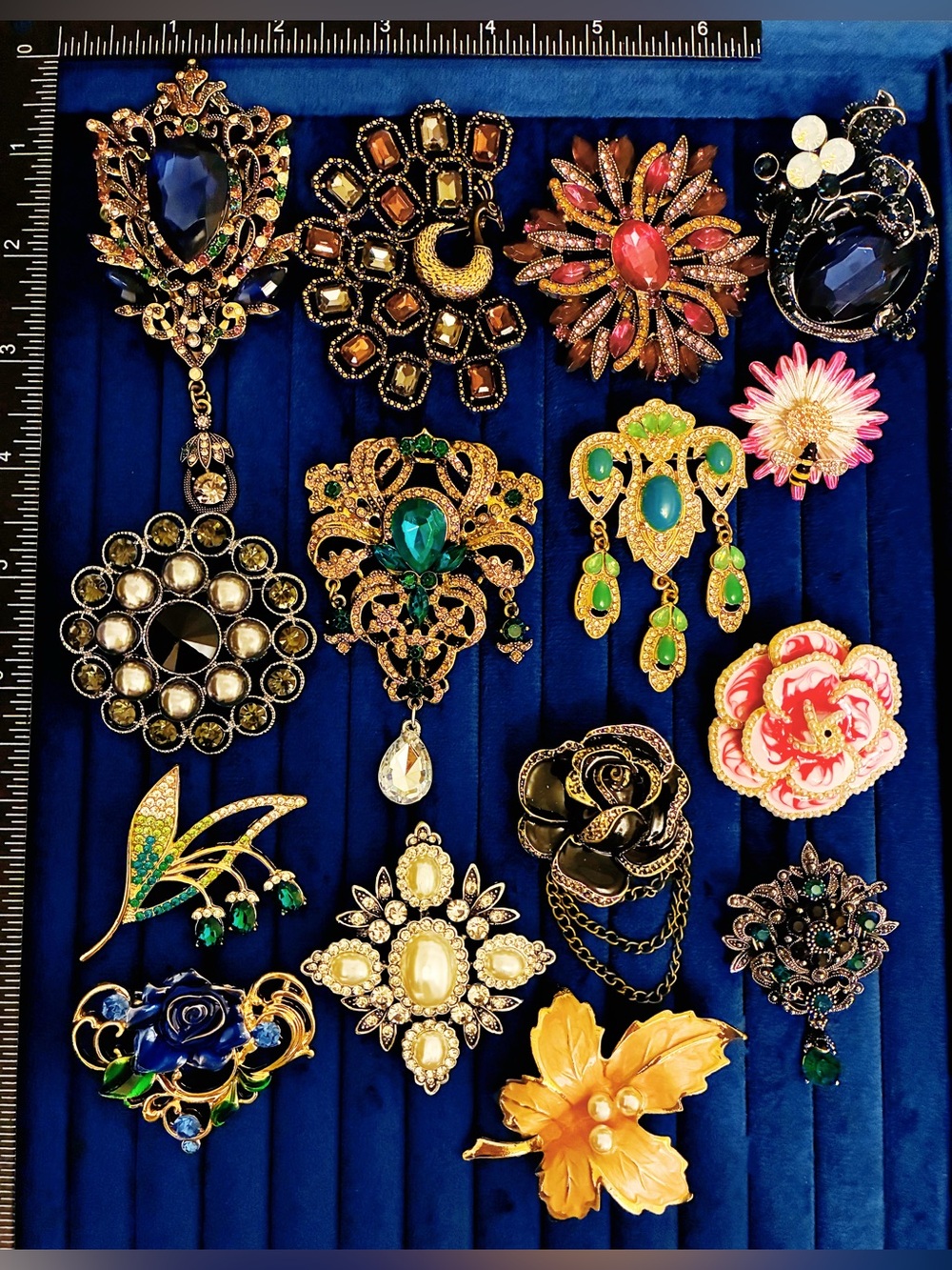 Lot of 15 Statement Brooch Pins Rhinestone Enamel Floral Crystal Jewelry